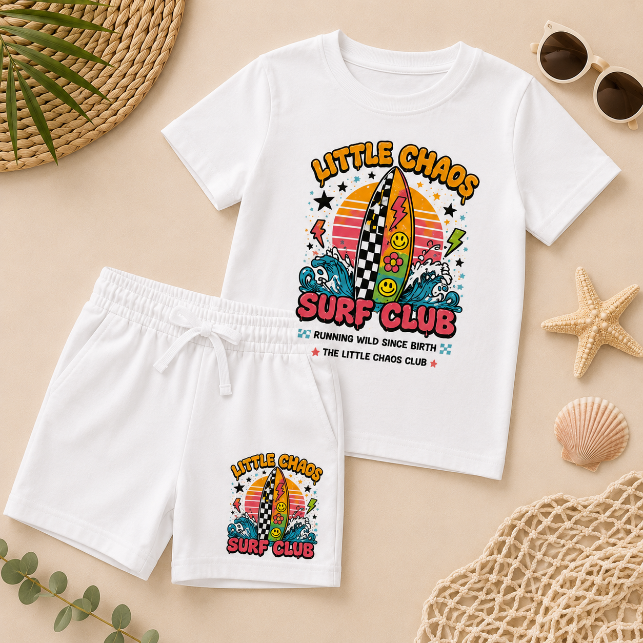 Little Chaos Surf club t shirt and shorts set