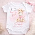Personalised Baby Announcement Vest – Hello Baby  Giraffe Bodysuit – Custom Name Birth Details Newborn Outfit – Baby Shower Gift