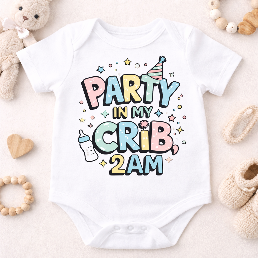 Party In My Crib 2AM Baby Vest – Funny Baby Bodysuit – Cute Newborn Outfit – Baby Shower Gift – Unisex Baby Onesie