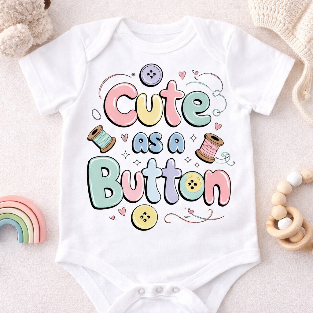 Cute As A Button Baby Vest – Funny Baby Bodysuit – Pastel Newborn Outfit – Baby Shower Gift – Unisex Baby Onesie