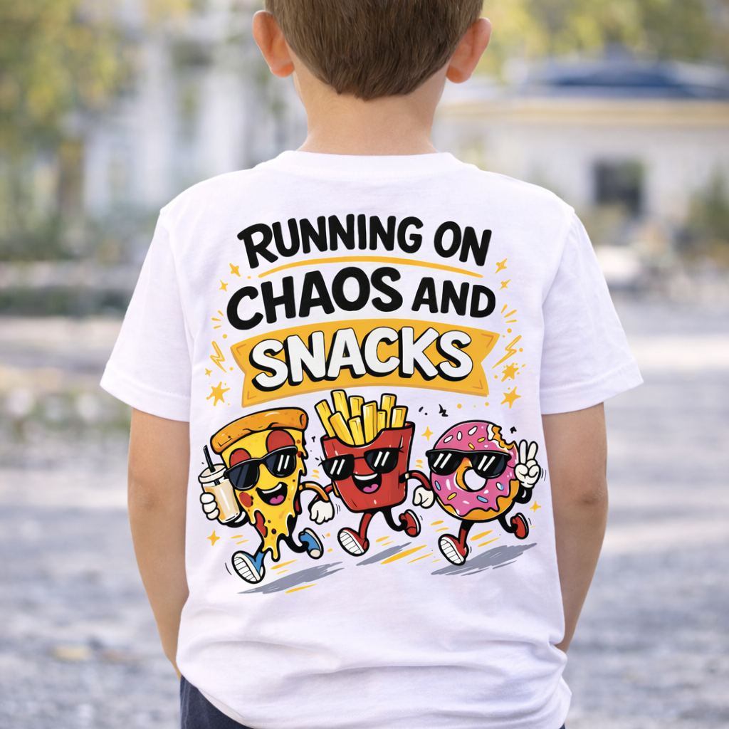 Running On Chaos and Snacks Kids T-Shirt