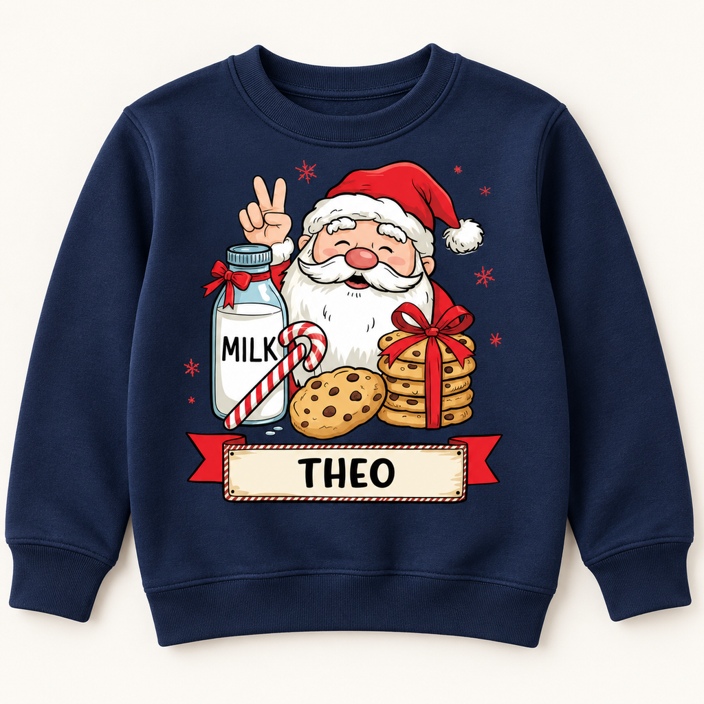 Personalised Santa Milk & Cookies Christmas t shirt, Jumper or hoodie