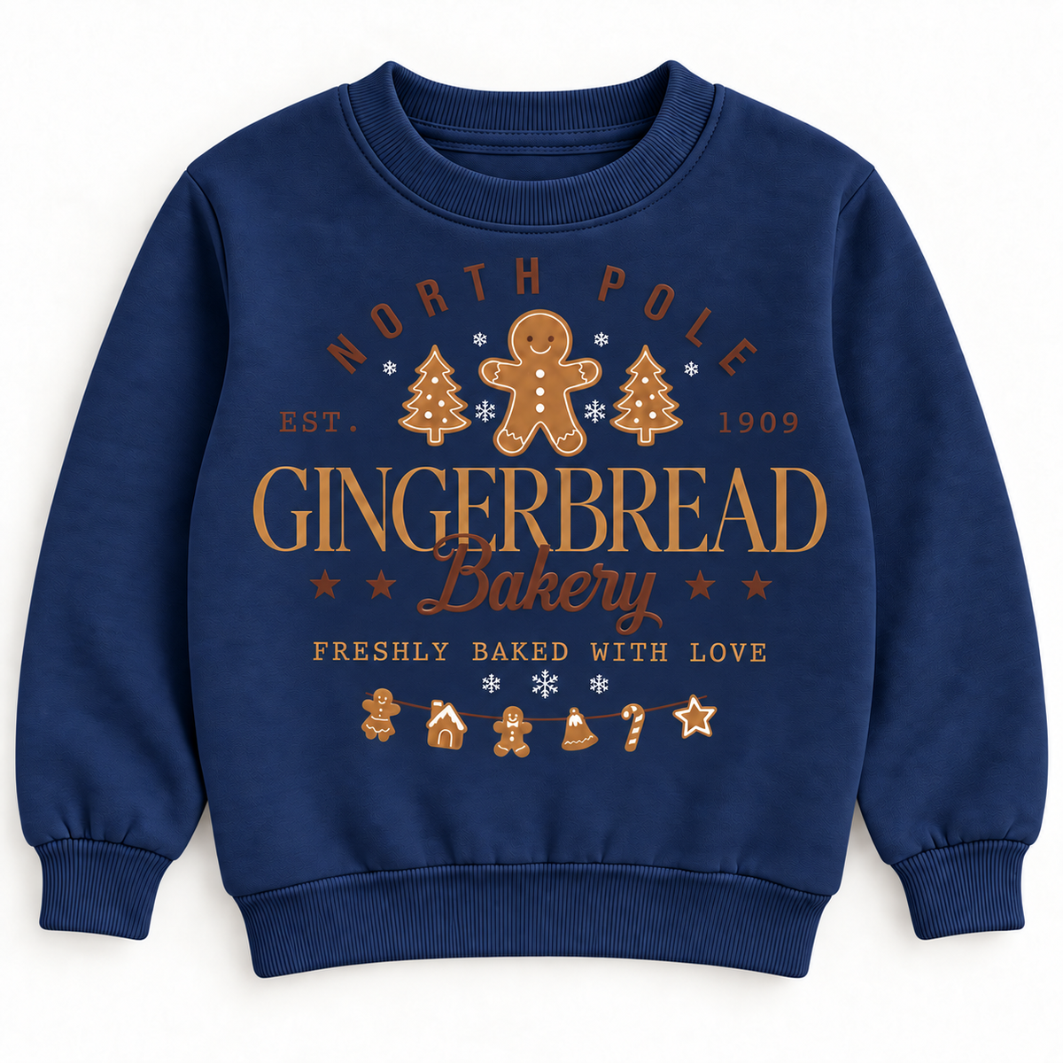 North Pole Gingerbread Bakery Kids’ Christmas T shirt, Jumper or hoodie