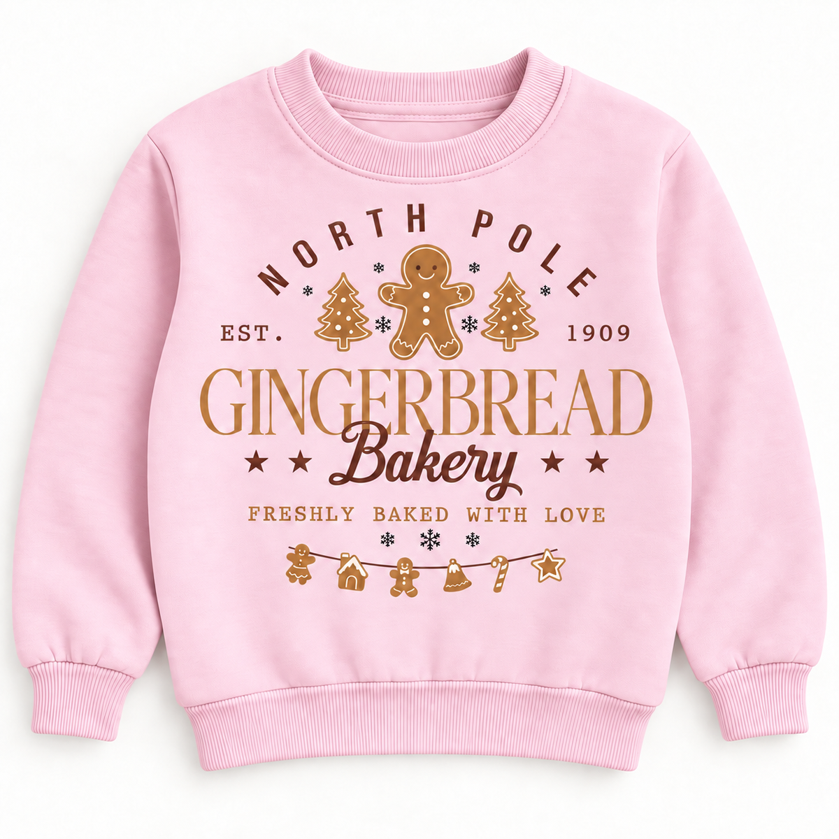 North Pole Gingerbread Bakery Kids’ Christmas T shirt, Jumper or hoodie
