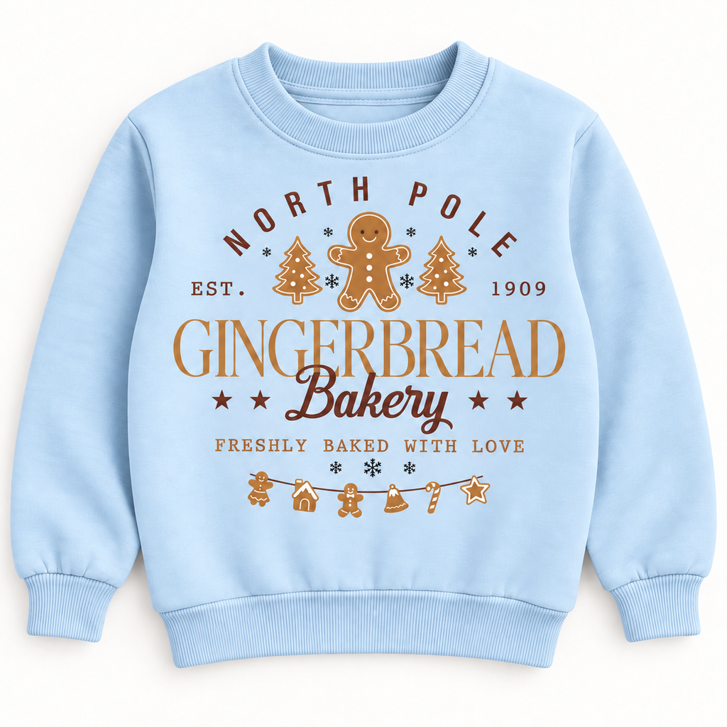 North Pole Gingerbread Bakery Kids’ Christmas T shirt, Jumper or hoodie