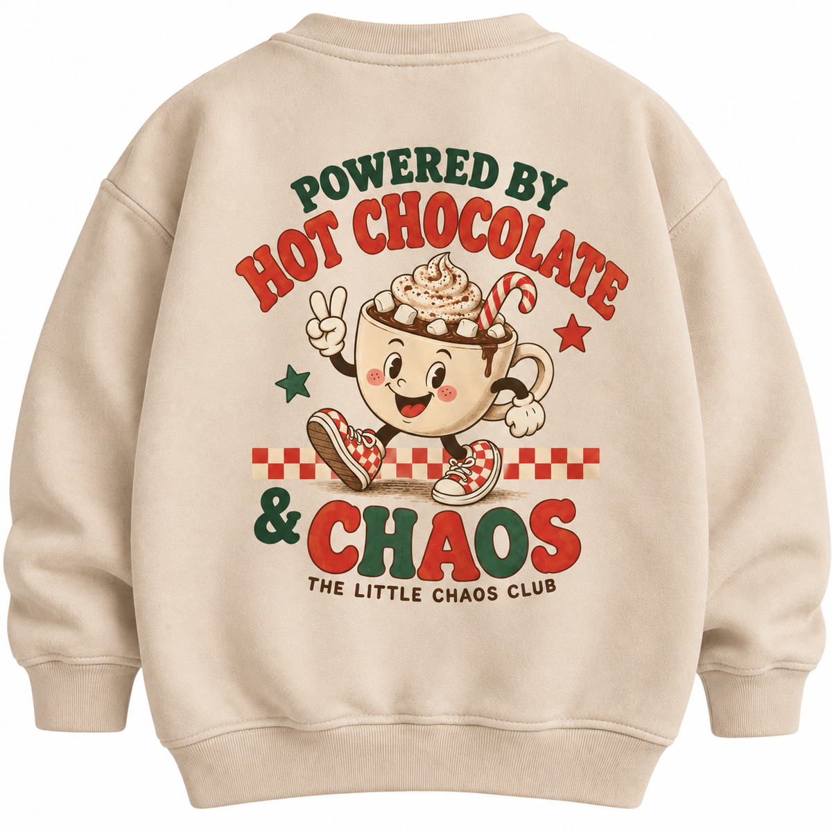 Powered by Hot Chocolate & Chaos Kids Christmas t shirt, jumper or hoodie