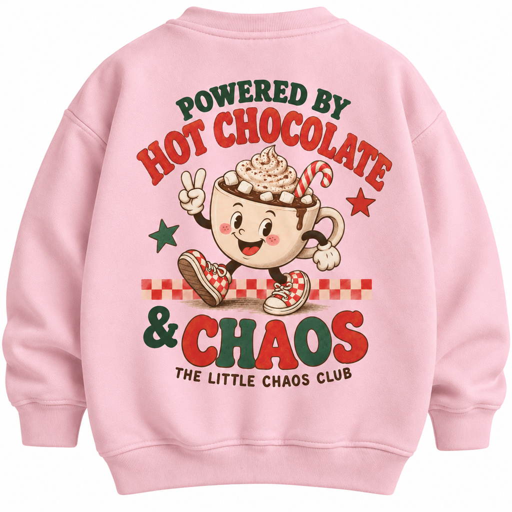 Powered by Hot Chocolate & Chaos Kids Christmas t shirt, jumper or hoodie