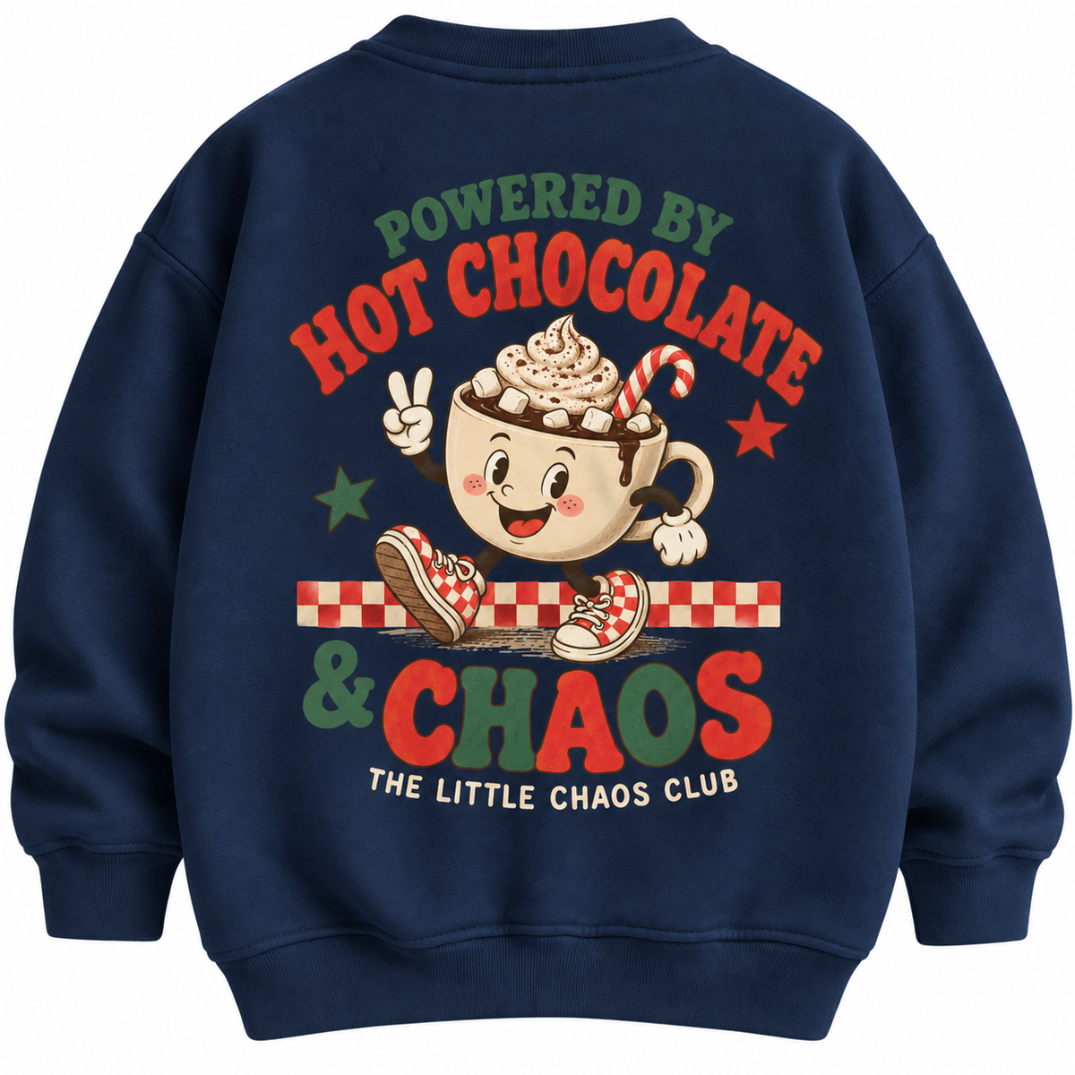 Powered by Hot Chocolate & Chaos Kids Christmas t shirt, jumper or hoodie