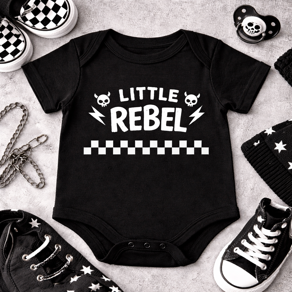 Little Rebel Baby Vest – Alternative Baby Bodysuit – Punk Style Baby Onesie – Checkerboard Baby Outfit – Cool Baby Clothes