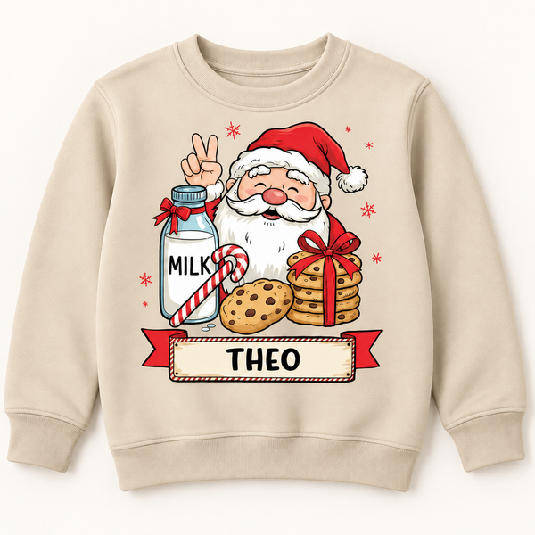 Personalised Santa Milk & Cookies Christmas t shirt, Jumper or hoodie