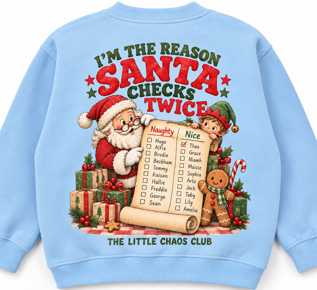 Santa Checks Twice Kids Christmas T shirt, Jumper or hoodie