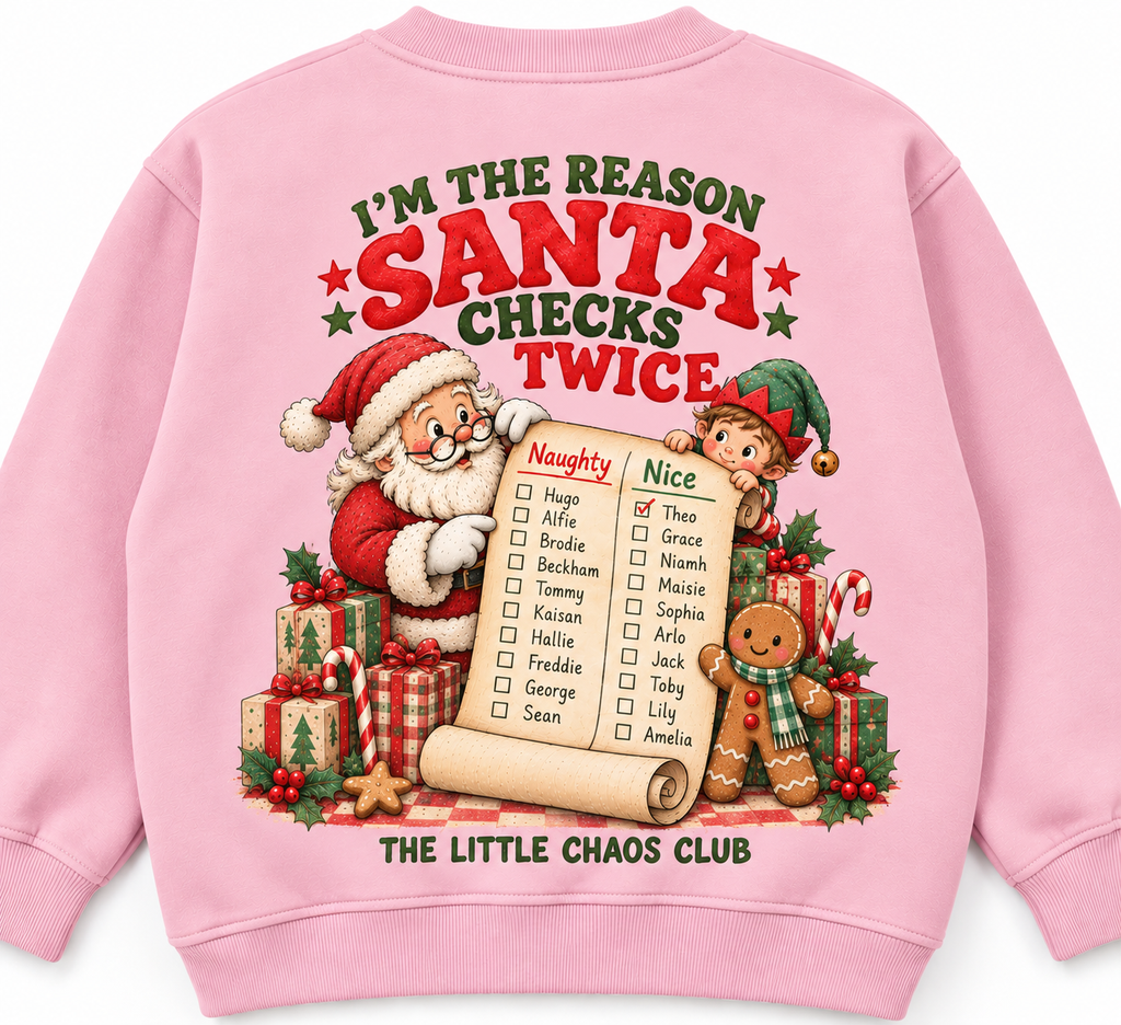 Santa Checks Twice Kids Christmas T shirt, Jumper or hoodie