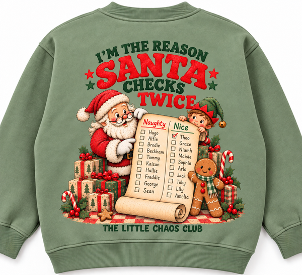 Santa Checks Twice Kids Christmas T shirt, Jumper or hoodie