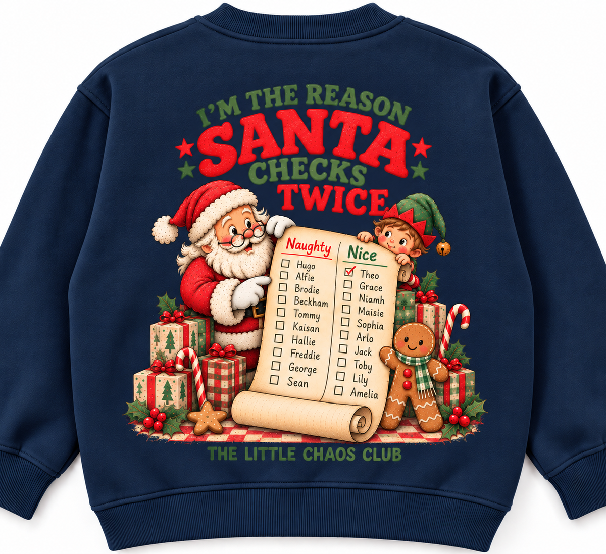 Santa Checks Twice Kids Christmas T shirt, Jumper or hoodie