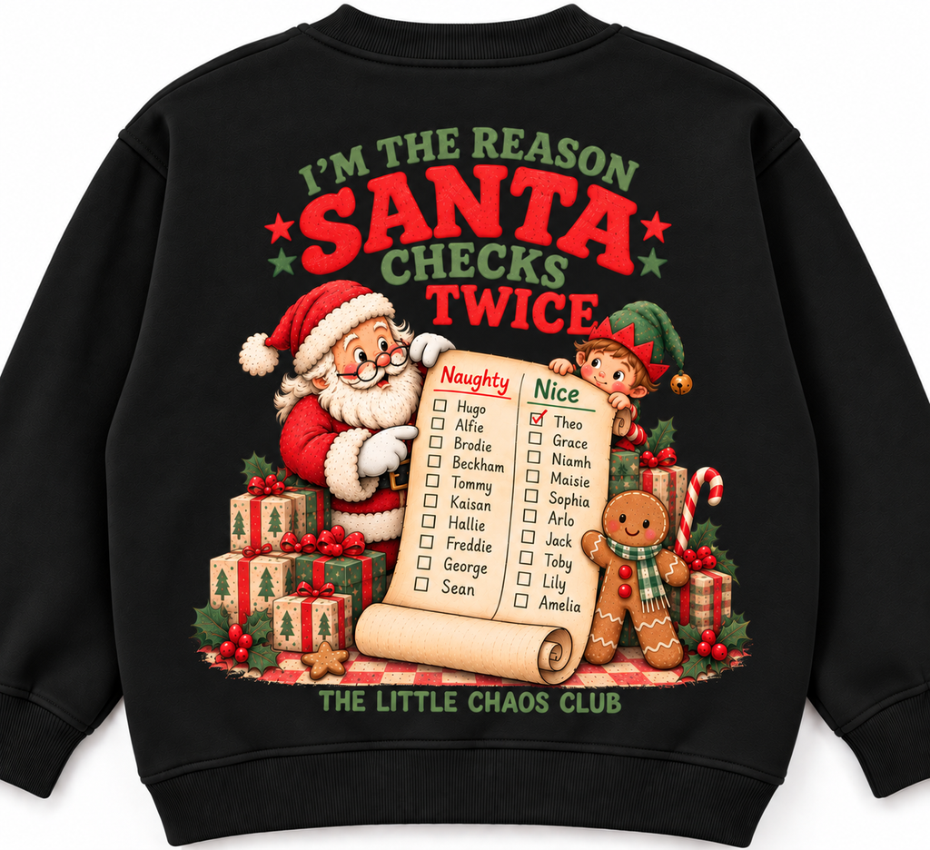Santa Checks Twice Kids Christmas T shirt, Jumper or hoodie