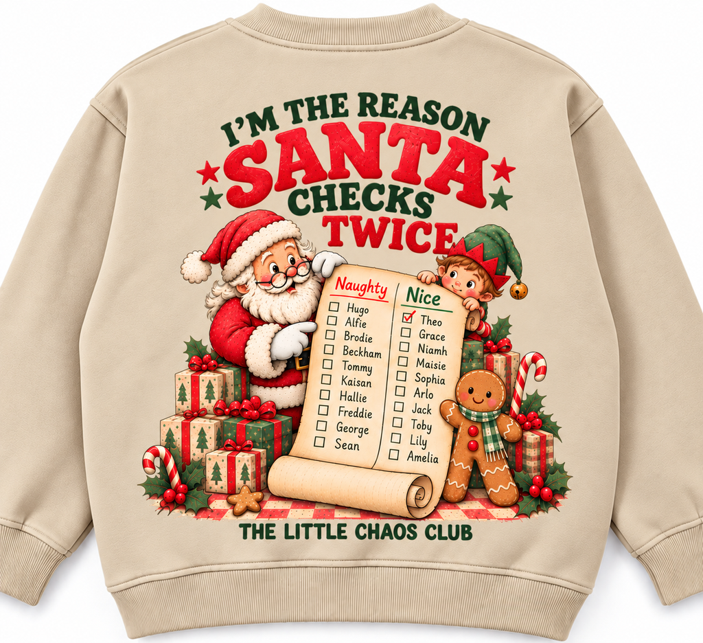 Santa Checks Twice Kids Christmas T shirt, Jumper or hoodie