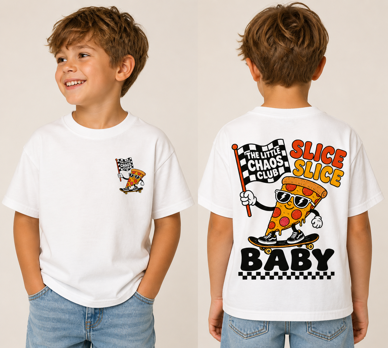 Kids Graphic T-Shirt | Fun Cartoon Print Tee Pizza Slice Slice baby | Unisex Children’s Statement Shirt