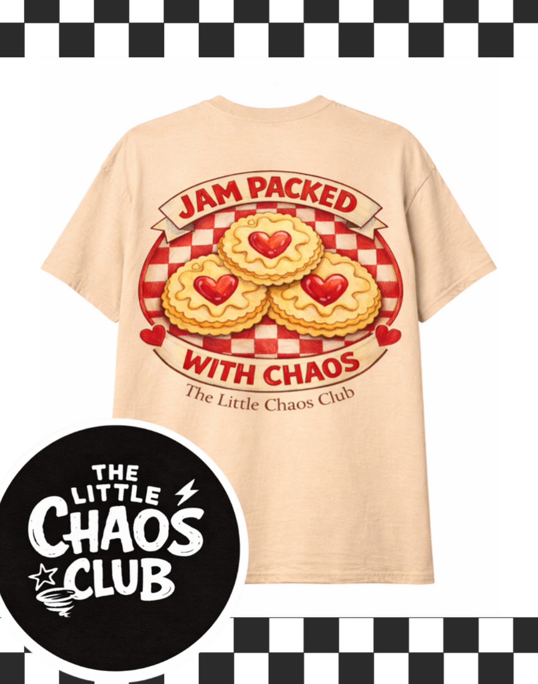 Jam Packed With chaos Kids T-Shirt | Funny Biscuit Graphic Tee in beige