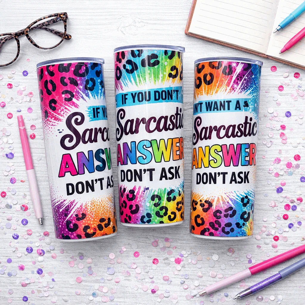 If you don’t want a sarcastic answer don’t ask 20oz skinny tumbler with rainbow splash and leopard print design