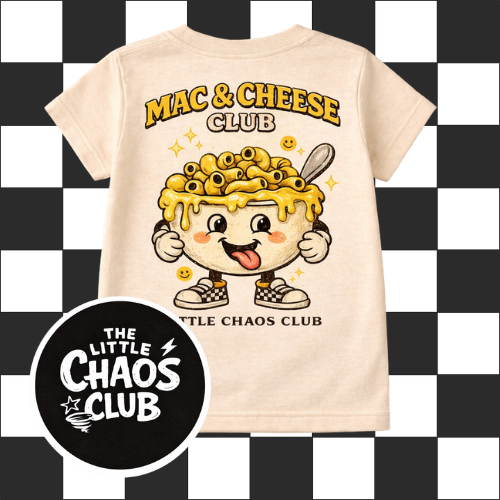 Mac & Cheese Club Kids T-Shirt | Funny Food Graphic Tee | Cute Toddler & Kids Streetwear | Little Chaos Club