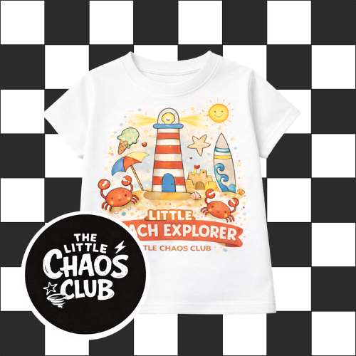 Kids Beach Explorer T-Shirt – Summer Lighthouse Graphic Tee | Nautical Kids Clothing | Little Chaos Club