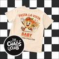 Kids “Pasta La Vista Baby” T-Shirt – Funny Pasta Graphic Tee for Kids – Beige Hand Drawn Cartoon Shirt – The Little Chaos Club