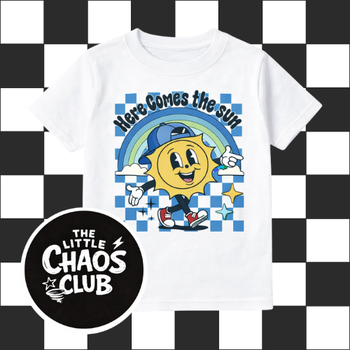 Here Comes The Sun Kids T-Shirt – Retro Sunshine Graphic Tee