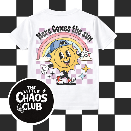 Here Comes The Sun Kids T-Shirt – Retro Sunshine Graphic Tee
