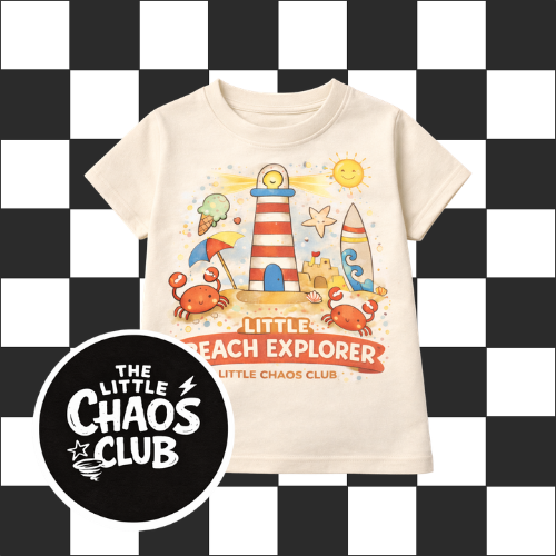 Kids Beach Explorer T-Shirt – Summer Lighthouse Graphic Tee | Nautical Kids Clothing | Little Chaos Club
