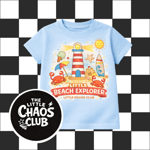 Kids Beach Explorer T-Shirt – Summer Lighthouse Graphic Tee | Nautical Kids Clothing | Little Chaos Club