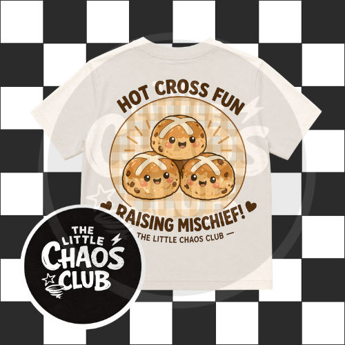 Hot Cross Fun Raising Mischief” Kids Graphic T shirt